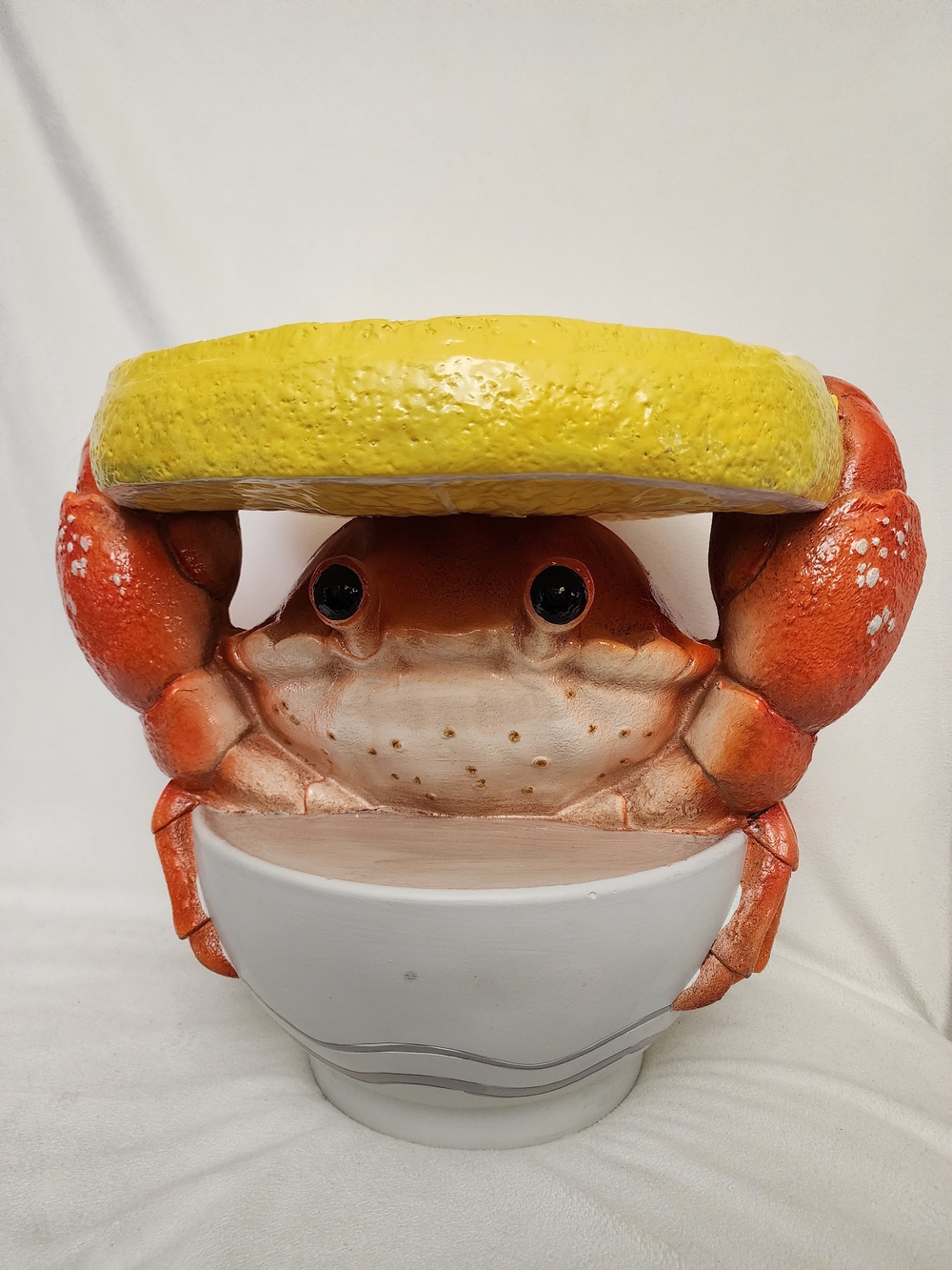 Decorative Large Crab Stool In A Bowl With  Lemon Top -